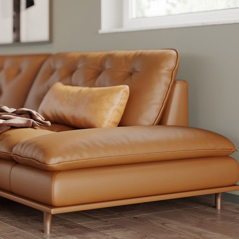 Tufted Pillow Top Arm Sofa Brown Genuine Leathersofa with 2 Cushions