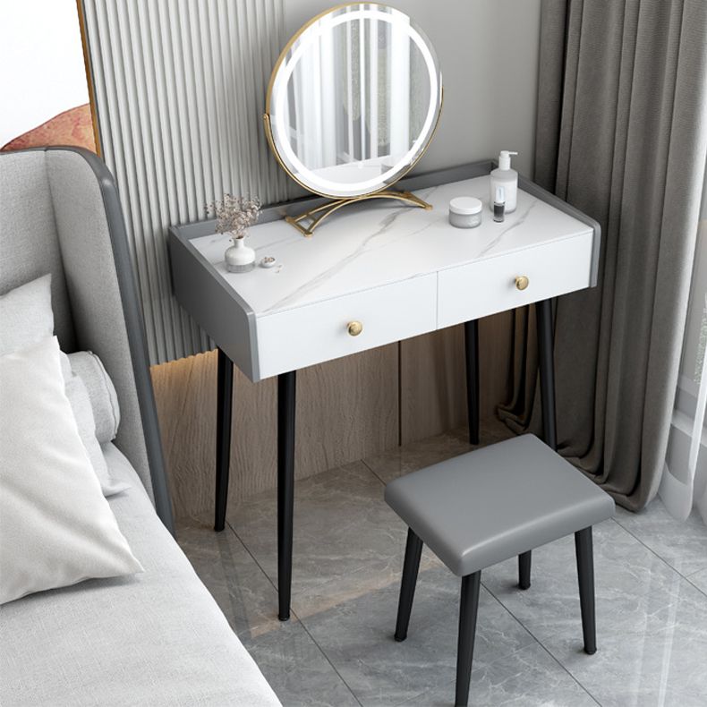 Contemporary Stone Vanity, Storage Drawer With Stool, Black/White