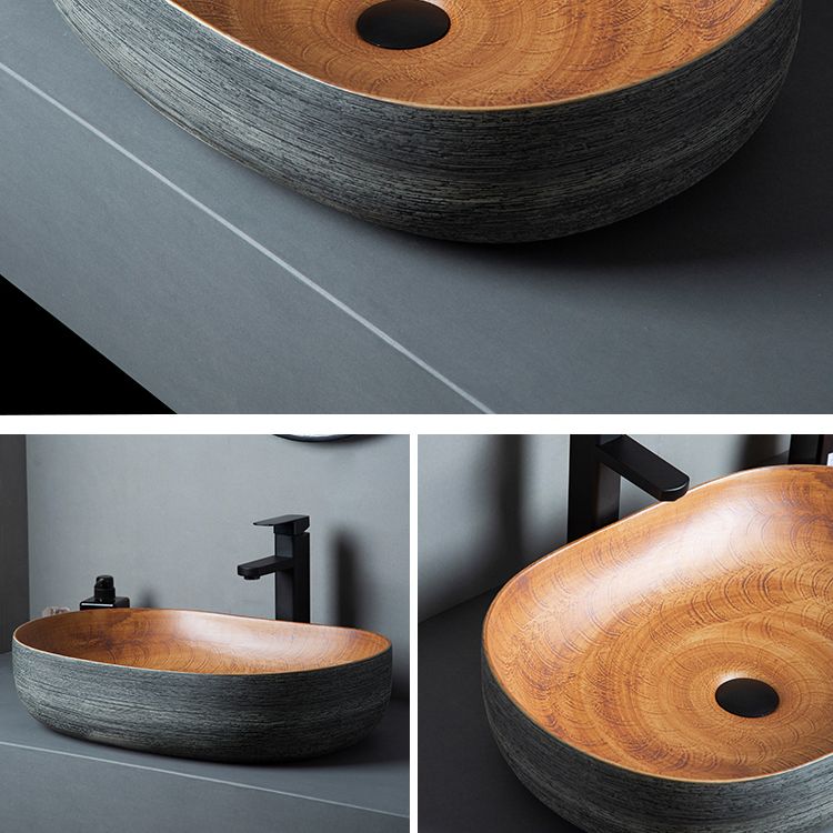 Brown Oval-shape Trough Bathroom Sink Modern Trough Bathroom Sink