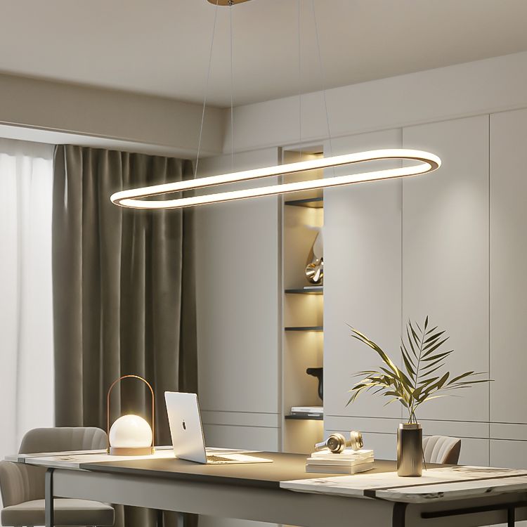 Minimalist Oval Island Lighting Fixture Metal Dinning Room LED Island Ceiling Light
