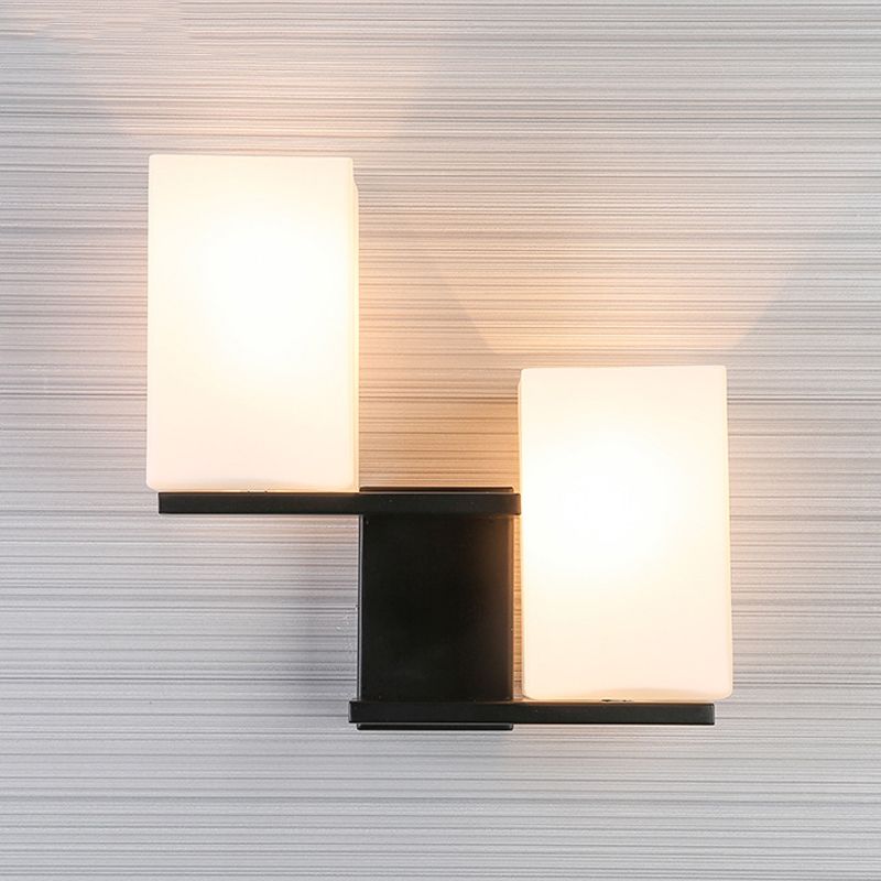 Opale Grosted Glass Rectangle Sconce Style nordique 2 ampoules blanc / noir montage luminaire