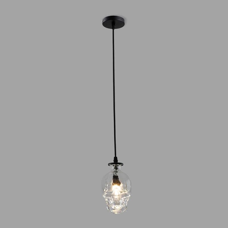 1 Light Skull Shaped Ceiling Pendant Vintage Clear Glass Hanging Lamp for Restaurant