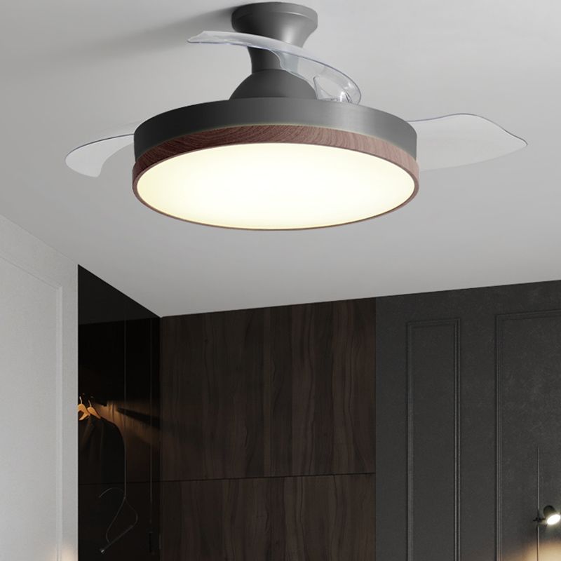 42in Frequency Conversion Fan Light Fixture Nordic Wood Finish LED Semi Flush Mount Lamp