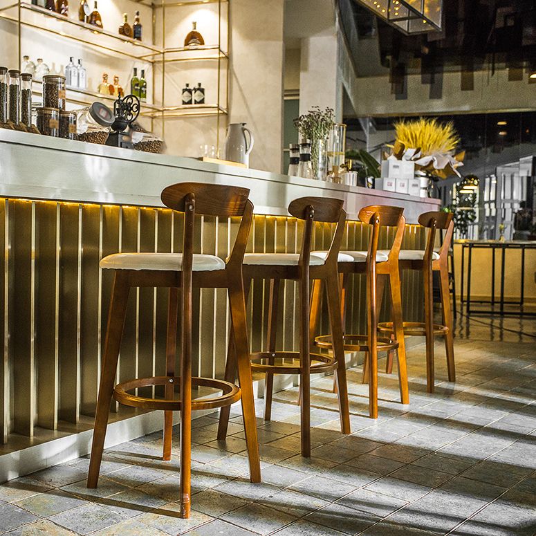 Modern Rubberwood Footrest Stool Milk Tea Shop Upholstered Bar Stools