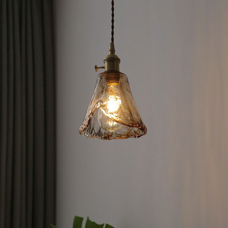 Single-Bulb Hanging Lamp Vintage Bell Cognac Glass Lighting Pendant for Dining Room