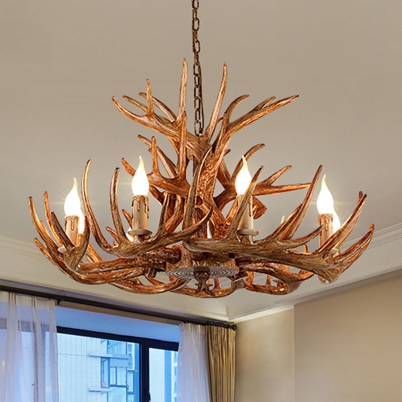 Antler Shape Resin Chandelier Light Rustic Restaurant Pendant Light Fixture in Brown