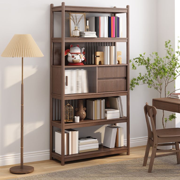 Brown/Natural Glass Paned Cabinet, Solid Wood Mid-Century Modern Cabinet