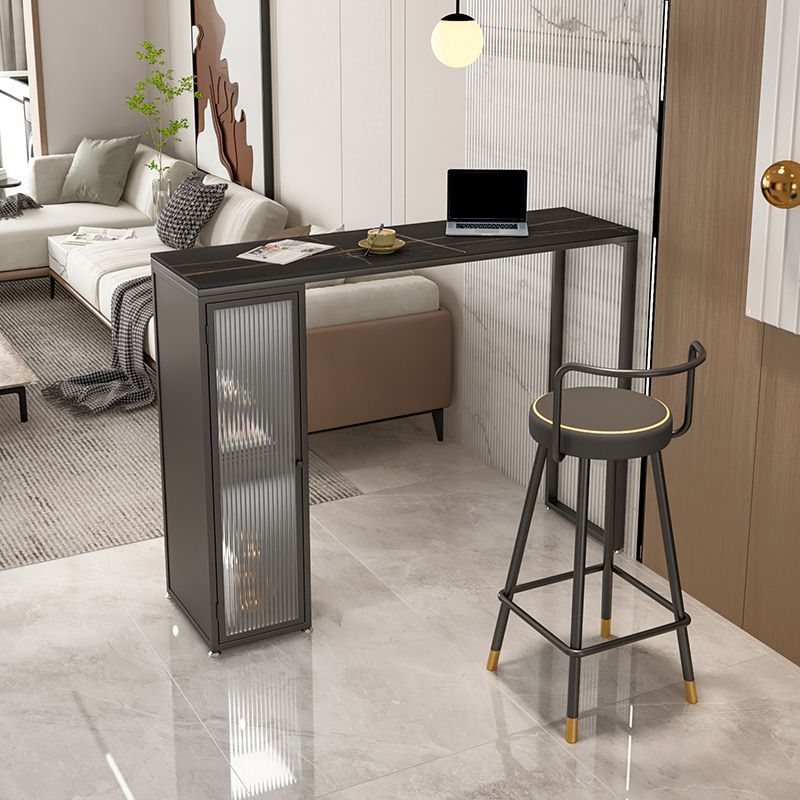 1/2 Pieces Modern Rectangle Sintered Stone Counter Table with High Stools