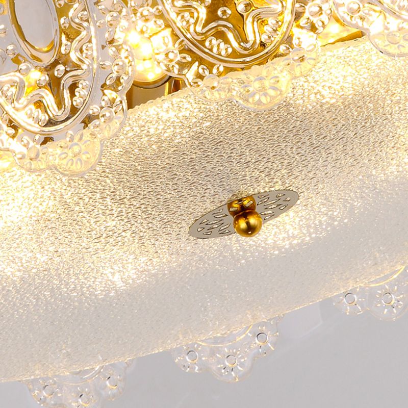 Glass Drum Shape Ceiling Flush Mount Light Modern Style Gold Ceiling Mount Light Fixture