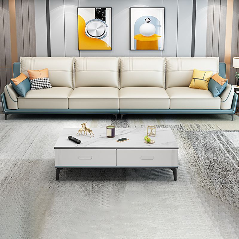 Scandinavian Faux Leather Sectional in Beige 35.43" Tall Sectional