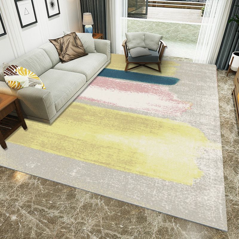 Novelty Abstract Rug Yellow and Grey Polyester Rug Machine Washable Non-Slip Backing Area Rug for Living Room