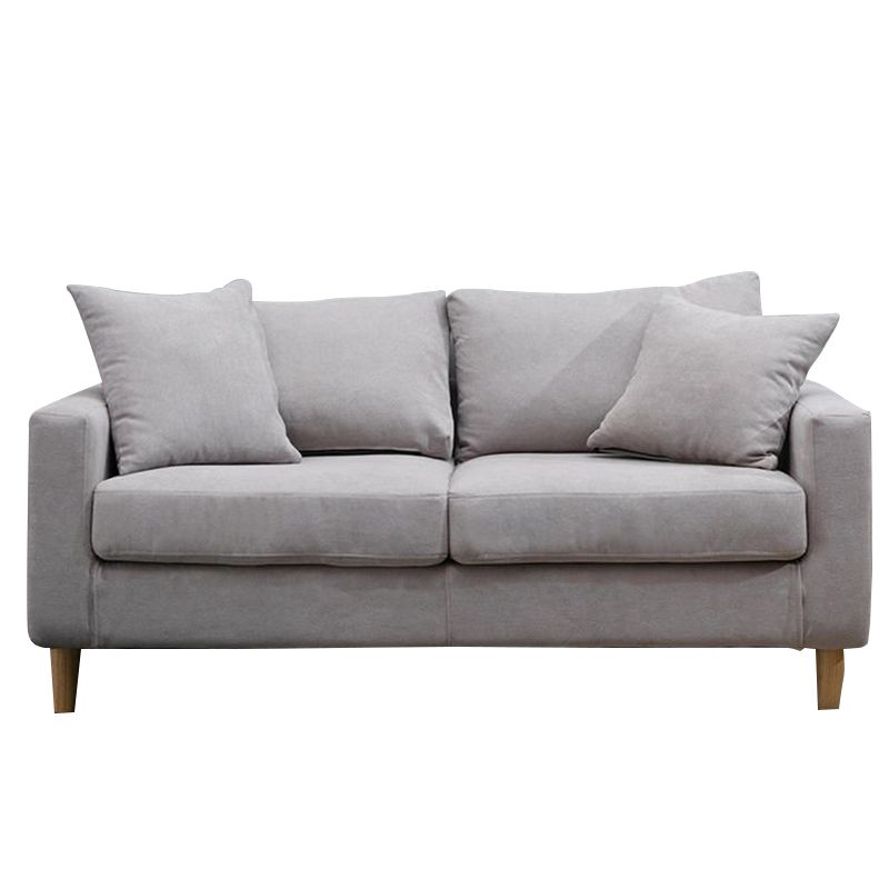 Modern Sofa Couch  Wooden Base Solid Color Fabric Loveseat Square Arm Sofa for Living Room