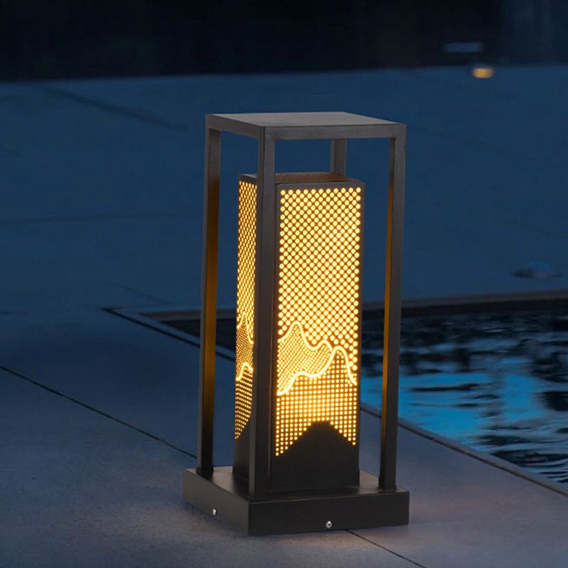 Modern Metal Pillar Lamp Rectangle Outdoor Waterproof Light in Black