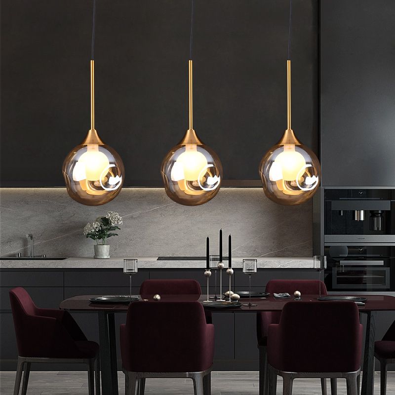 Ball Down Lighting Pendant Minimalism Glass 3-Head Dining Room Multiple Hanging Light