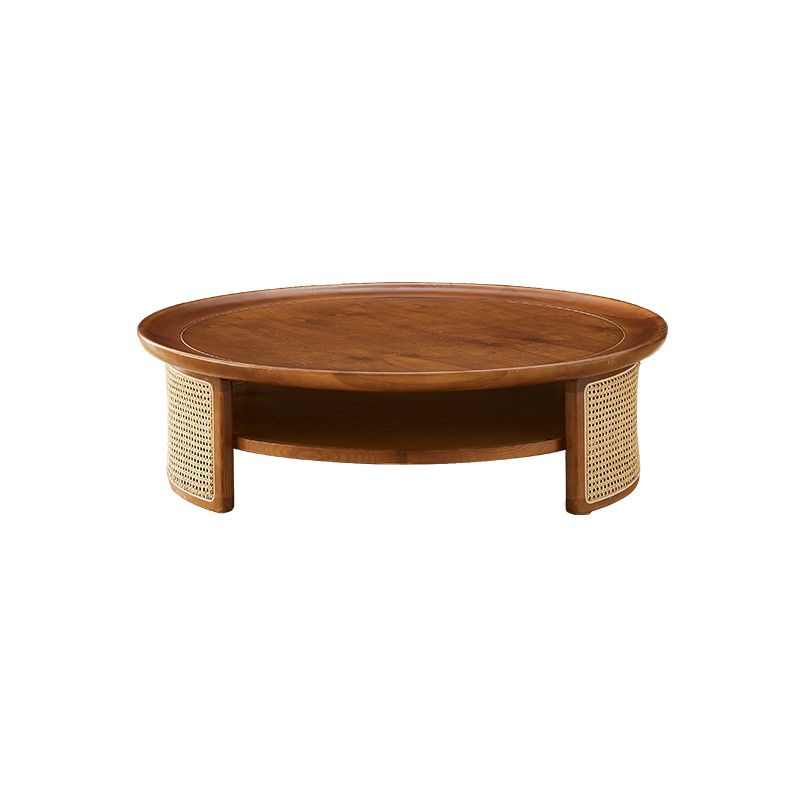 12"H Contemporary Cocktail Table Storage Brown Round Coffee Table