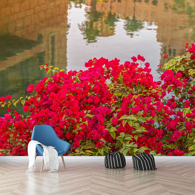 Customized Bougainvillea Mural Wall Covering Decorative Mildew Resistant for Living Room