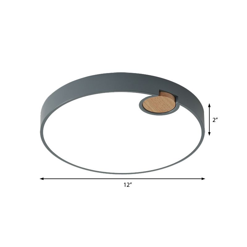 Grijs afgerond inbouwarmatuur Scandinavisch acryl 12"/16"/19,5" W LED-plafondlamp met houtdeco, warm/wit/neutraal (3500 - 4099 K) licht