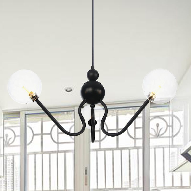 Industrial 3 Heads Hanging Chandelier Lamp with Amber/Clear Glass Shade Black/Chrome Finish Orbit Ceiling Lighting