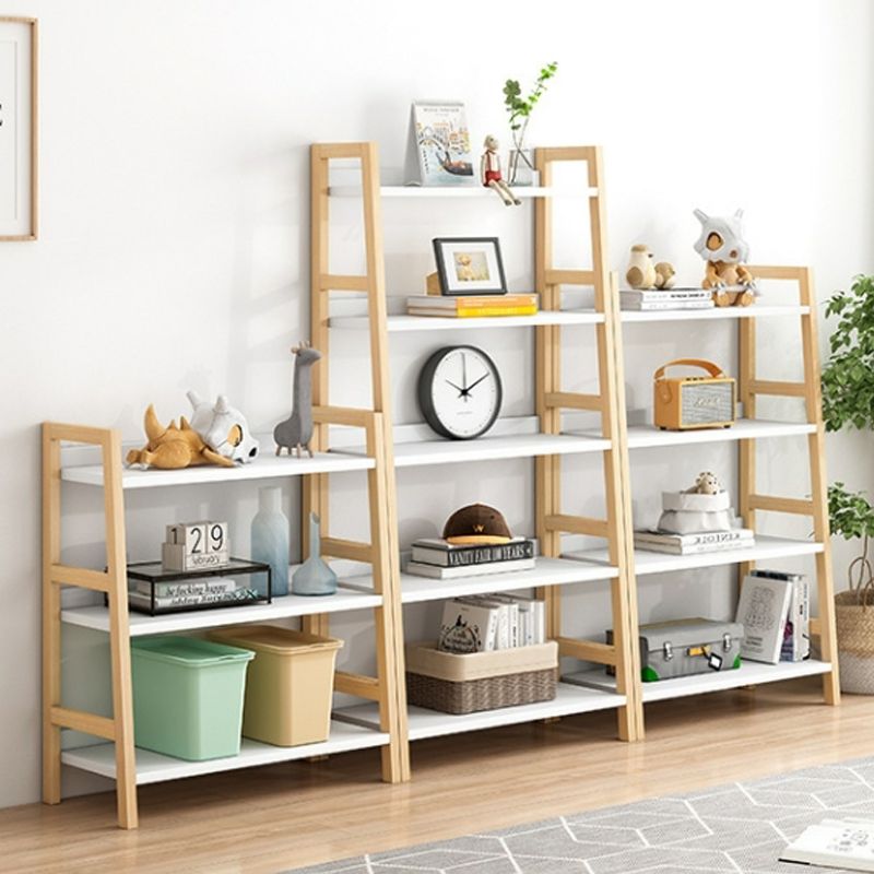Contemporary Ladder Bookcase Wooden Open Back Bookshelf with Shelves for Home