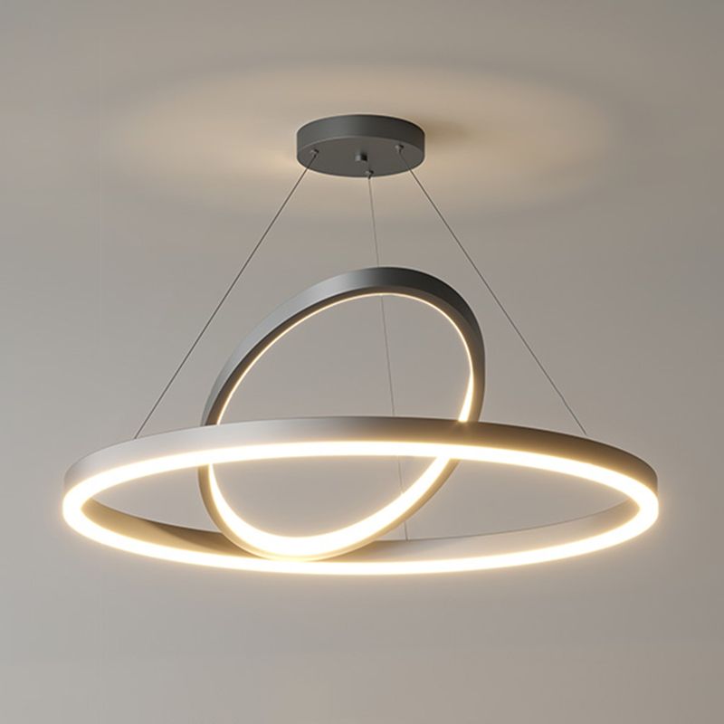 Circular LED Chandelier Metal Simple Style Pendant Light Fixture in Black