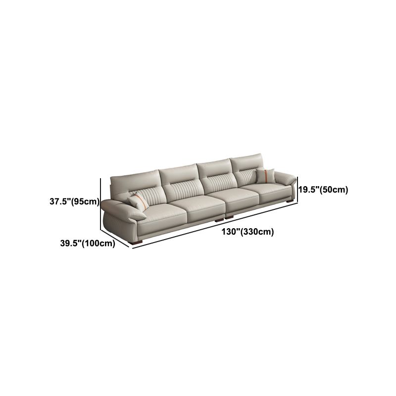 Contemporary Cream Stationary Grain Leather Square Arm Sofa & Chaise