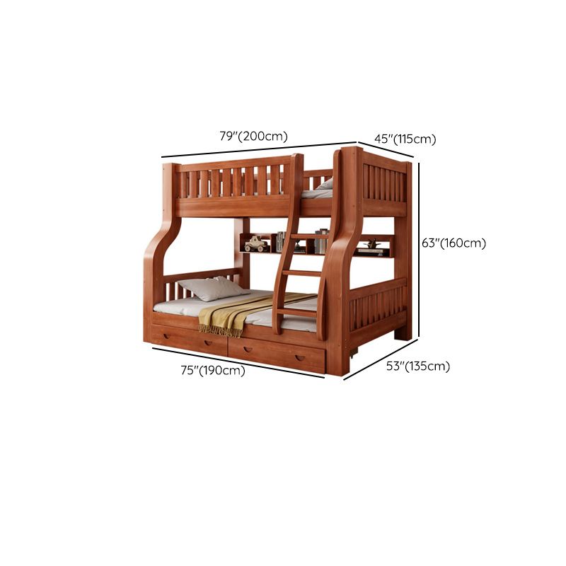 Mid-Century Modern Kids Bed Storage Solid Wood Bunk Bed with Guardrail