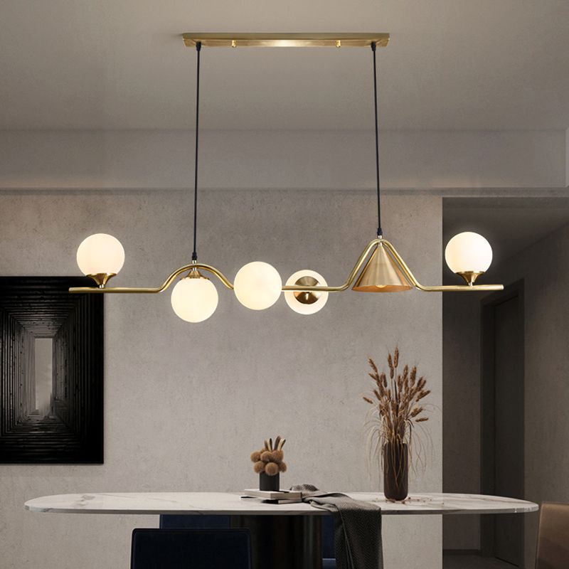 Modern Style Globe Shape Island Pendants 6 Lights Glass Pendant Lights for Dining Room