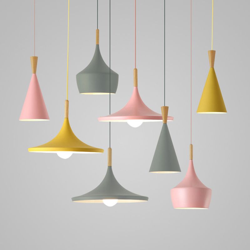 Nordic Style Wooden Top Pendant Light Kit Metal Dinning Room Hanging Light Fixture