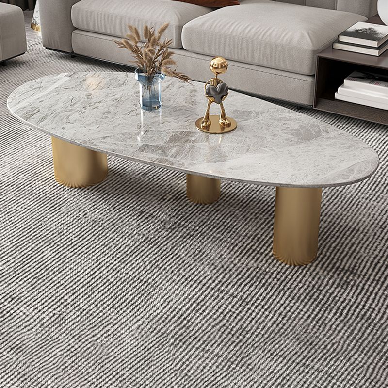 Luxurious 3 Legs Elliptical Stone Coffee Cocktail Table in White/Grey