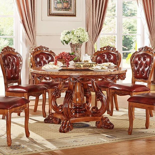 Silla de comedor tradicional de madera maciza, sillón de comedor de cuero para restaurante (juego de 2)