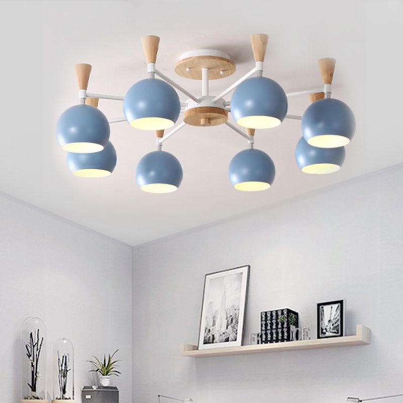 Macaron 3/6/8-Light Ceiling Lamp with Acrylic Shade Pink/Yellow/Blue Dome Semi Flush Pendant