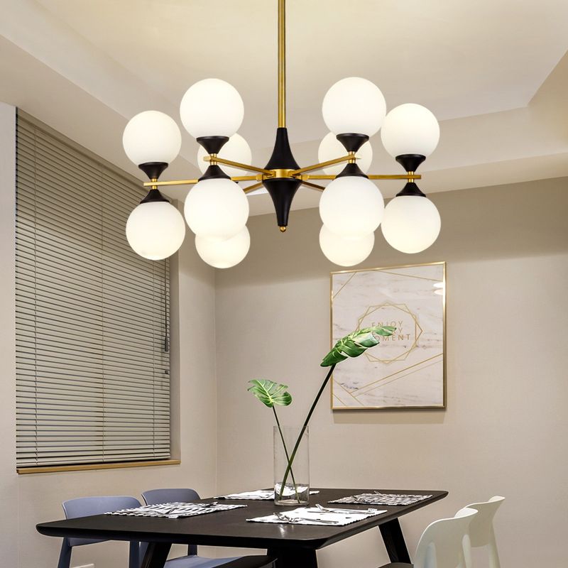 Nordic Style Creative Glass Orb Chandelier Golden Dining Room Lighting Fixture with 19.6" Adjustable Suspension Rod