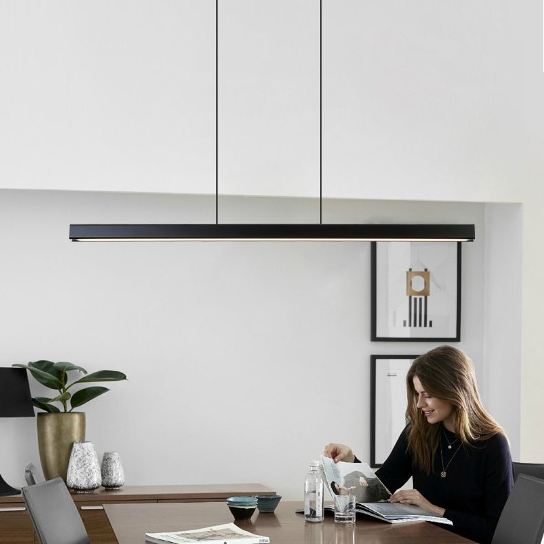 Luci a sospensione a sospensione in metallo nero lampade appese lineari moderne per sala da pranzo
