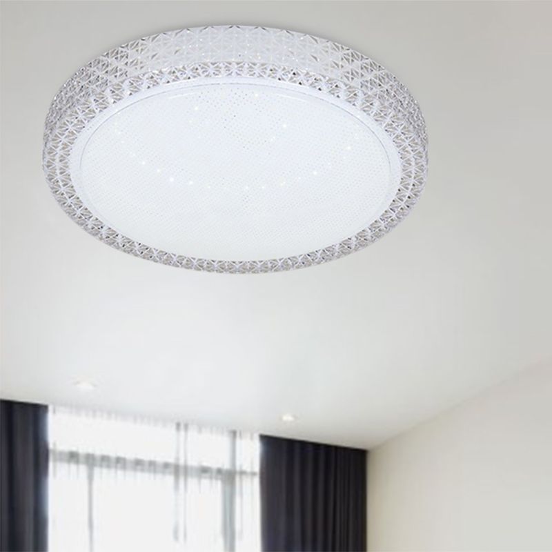 Simple Style Disk Flush Mounted Light Crystal Bedroom LED Ceiling Light Fixture in White
