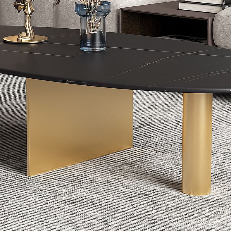 Glam Oval Stone Top Coffee Table with Metal 3 Legs Cocktail Table