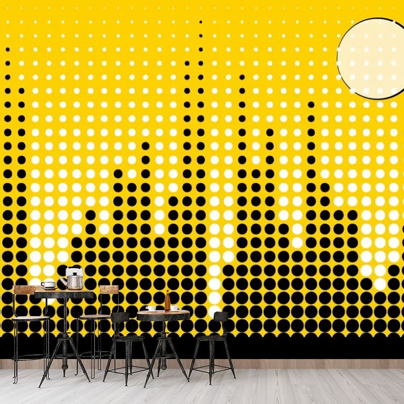 City Scenery Wall Mural Decal for Coffee Shop Decoration Nordic Wall Covering in Black and Yellow, Custom-Printed