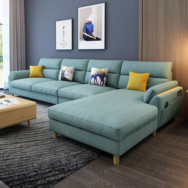 Flared Arm Linen Sectional Sofa Scandinavian Sectional with Wood Legs