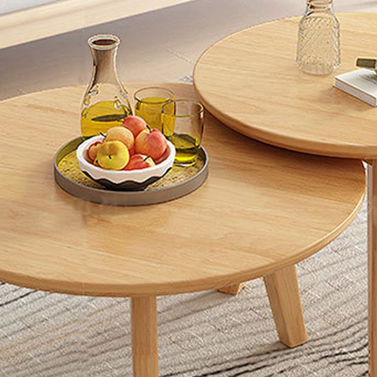 Round Solid Wood Coffee Table Nordic 3 Legs Cocktail Table Set