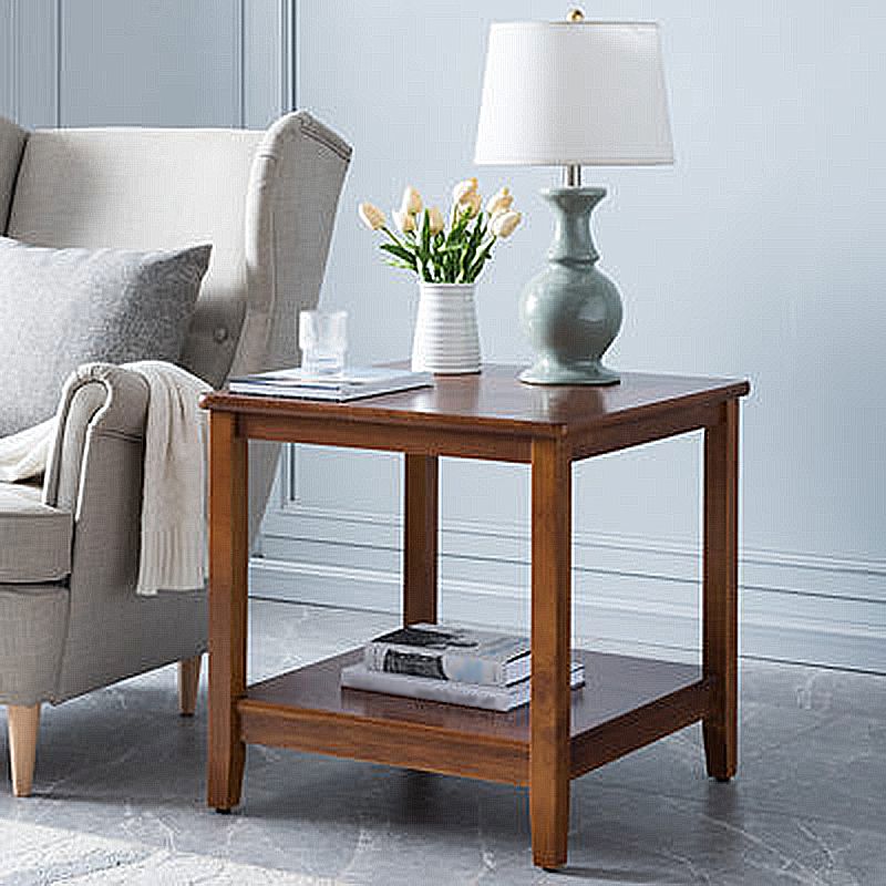 Farmhouse Square Wood Top End Table Double Tier Sofa Side Table with Storage