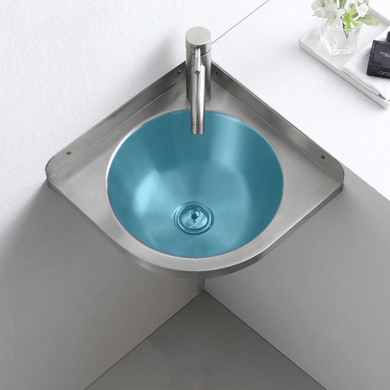 Modern Corner Sinks Metal Round with Faucet Wall Mount Bathroom Sink