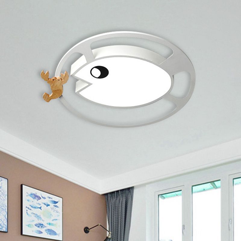 Circular Acrylic Ceiling Light Kids Grey/White/Green LED Flush Mount Lamp with Wood Shrimp Decor for Nursery