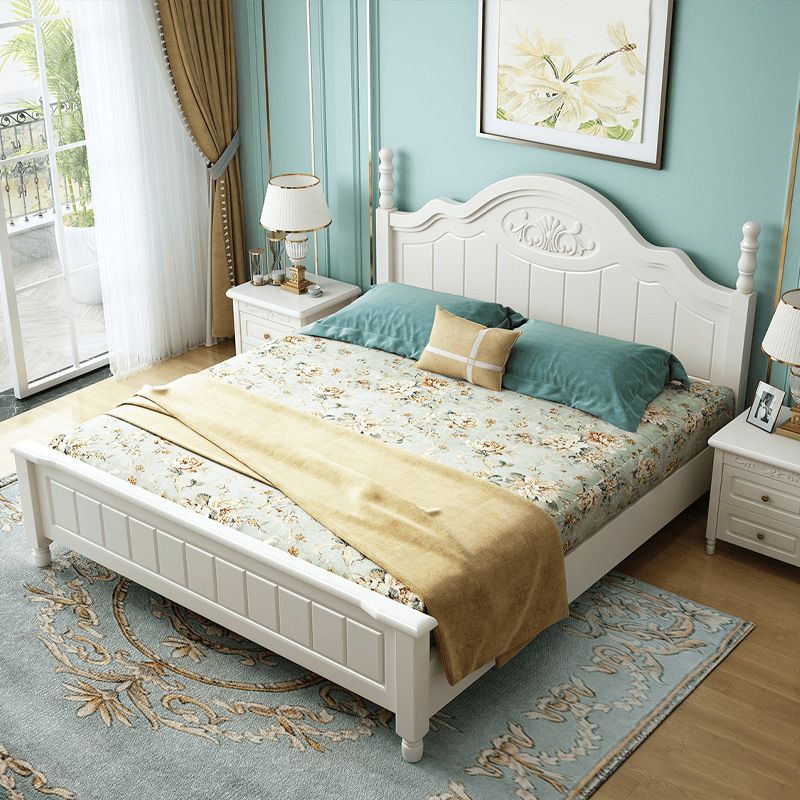 French Country Standard Bed Rubberwood and Pine Wood Panel Bed White