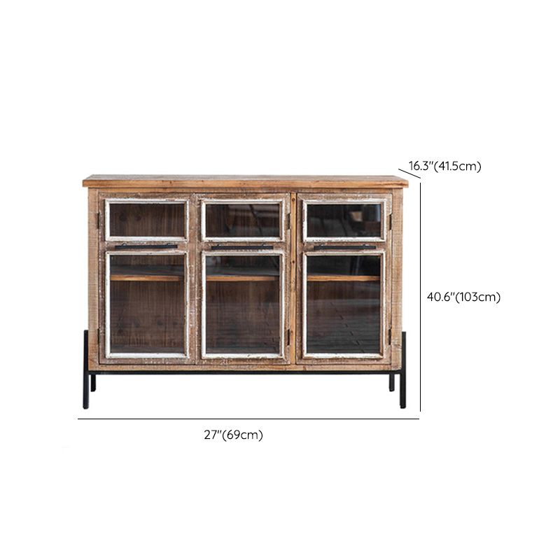 Traditional Pine Curio Cabinet Glass Doors Display Stand with Doors