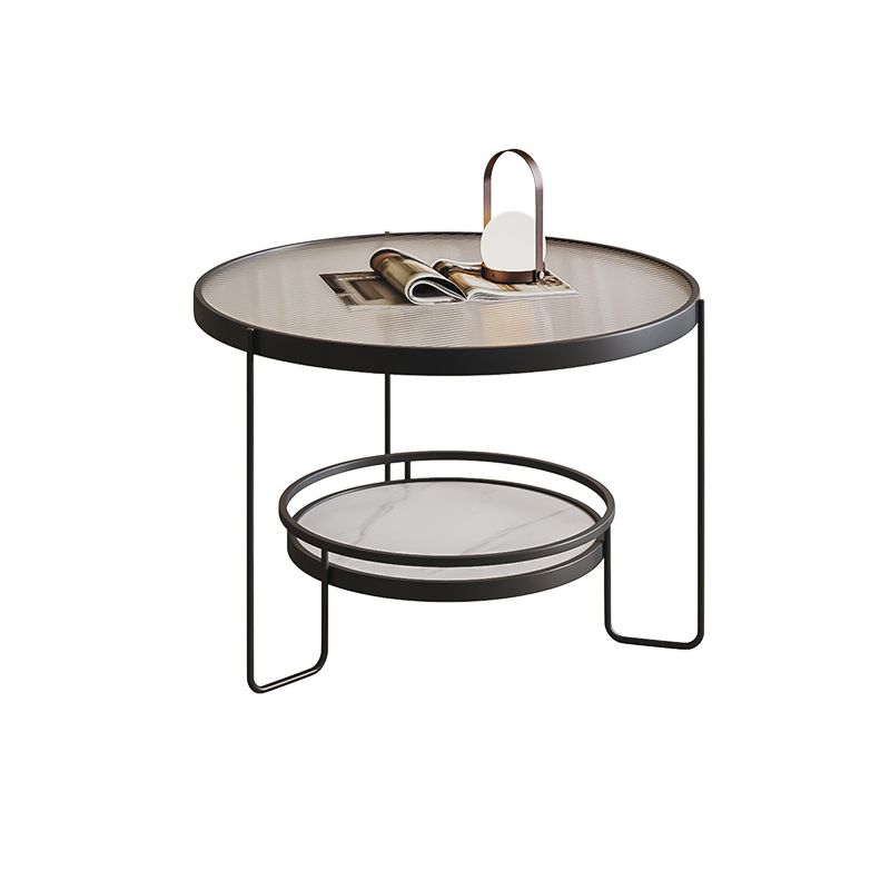 Minimalism Glass Top Coffee Table Round Metal Frame Cocktail Table