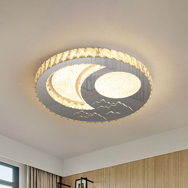Cut Crystal Nickel Flush Light Fixture Moon/Star LED Contemporary Ceiling Mount for Bedroom