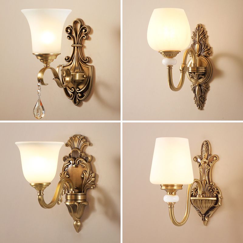 Frosted Glass Gold Wall Light Fixture Tapered Minimalism Wall Mounted Lamp for Corridor