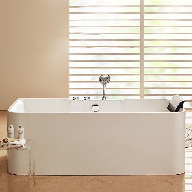 Soaking Acrylic Bathtub Freestanding White Rectangular Back to Wall Bath