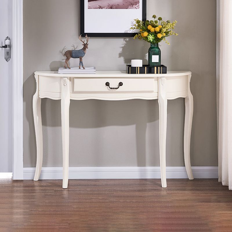 Mid-Century Modern Half Moon Console Table in White/Dark Brown
