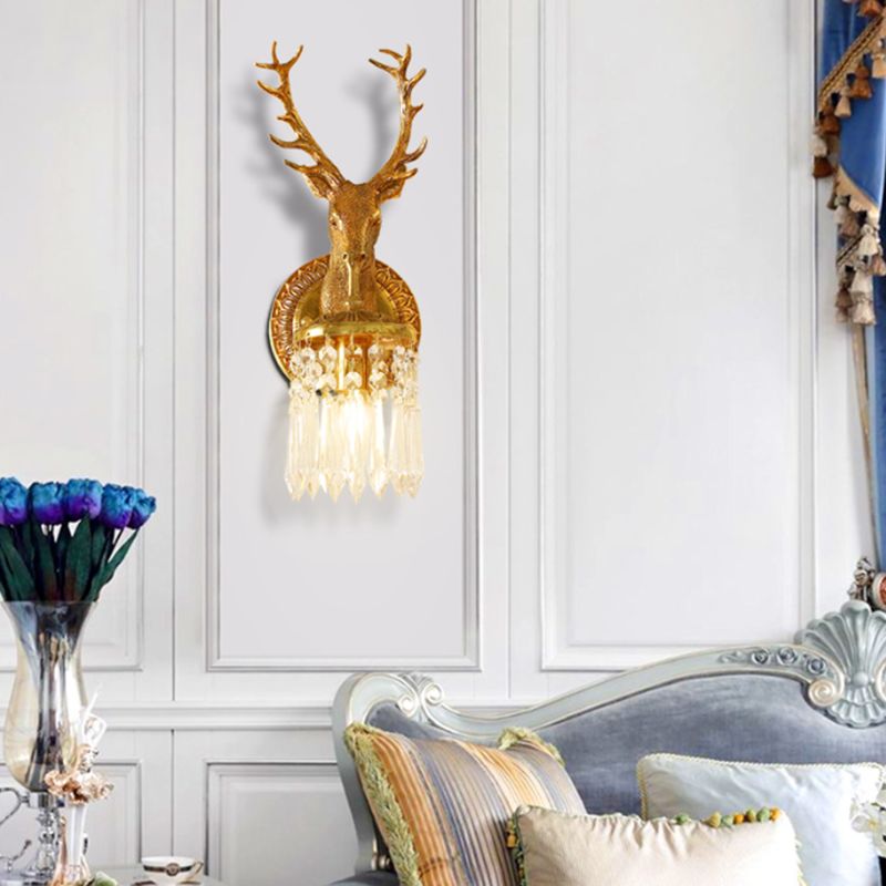 Unique Shape Crystal Wall Sconces Modern 1-Light Wall Mount Light Fixture in Gold