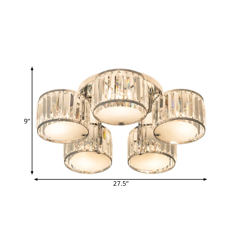 Moderne trommelschaduw plafond gemonteerd armatuur 5/6 hoofden helder kristal spoelmontage lamp voor woonkamer